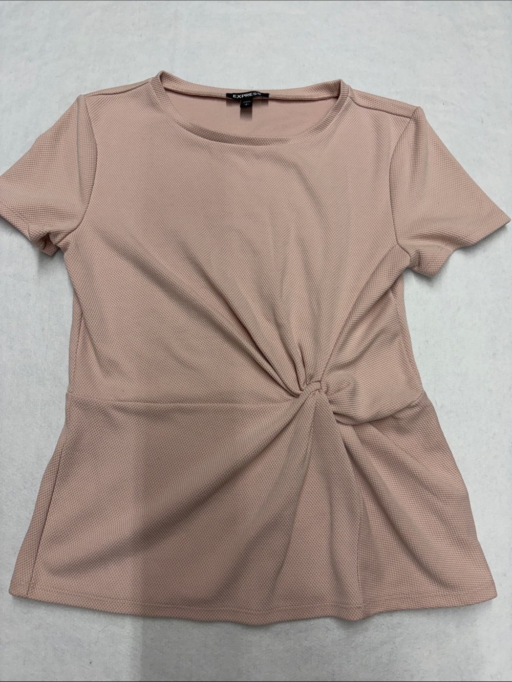 Express Blush Pink Twist-Front Short Sleeve Top